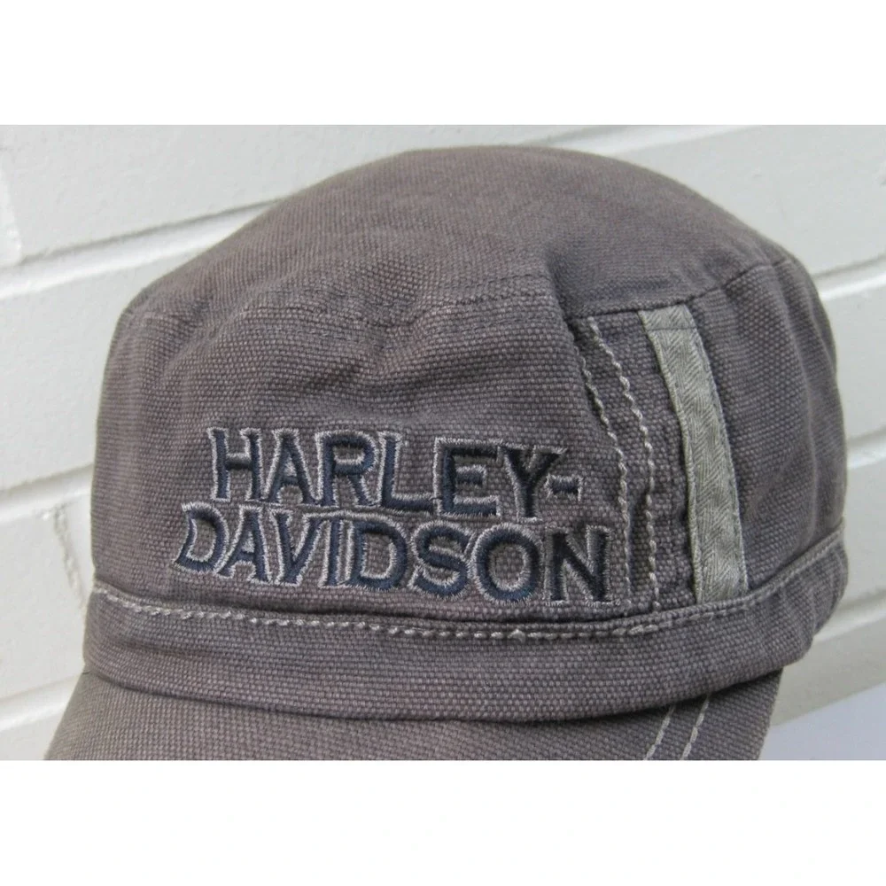 Harley Davidson Canvas Cadet Cap Short Bill Baseball Hat Adjustable Strapback